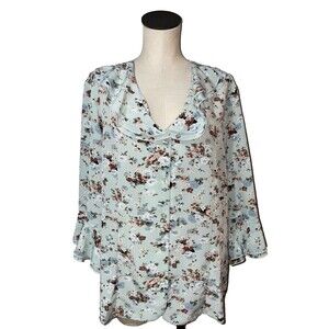 Blair Women's Vintage Ruffle Floral Boho Button Up Blouse size XL Grandmacore